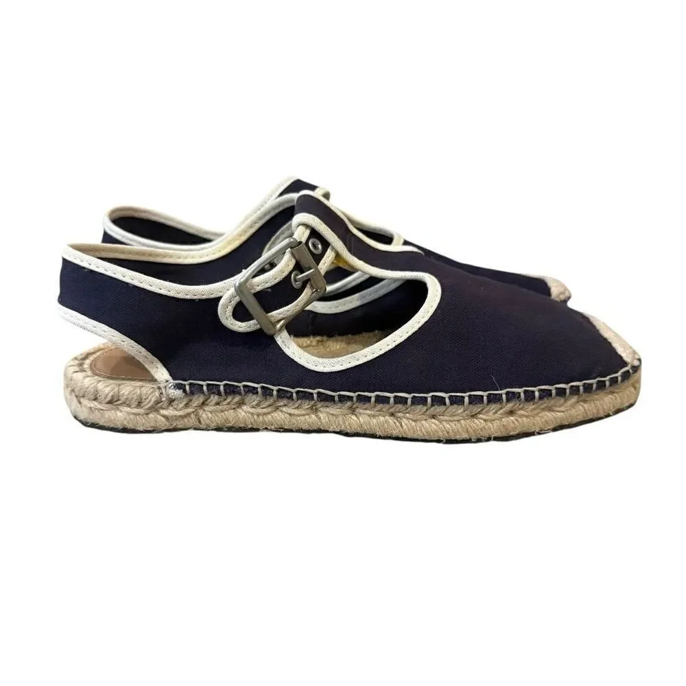 Re/Done T-Strap Navy Espadrille Sandals Size 38 US 8